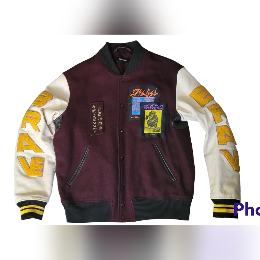 Burgundy Print Bomber Jacket by Diesel